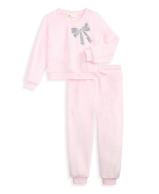 Toddler Girls' 12M-5T Sequin Bow Minky Long-Sleeve Sweatshirt and Joggers, 2-Piece Set