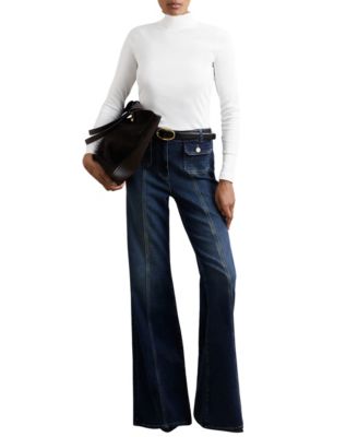 Women's Polly Ribbed Funnel Neck Long Sleeve Top