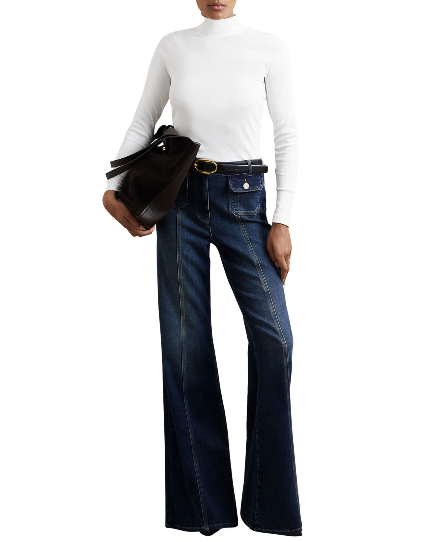 Women's Polly Ribbed Funnel Neck Long Sleeve Top
