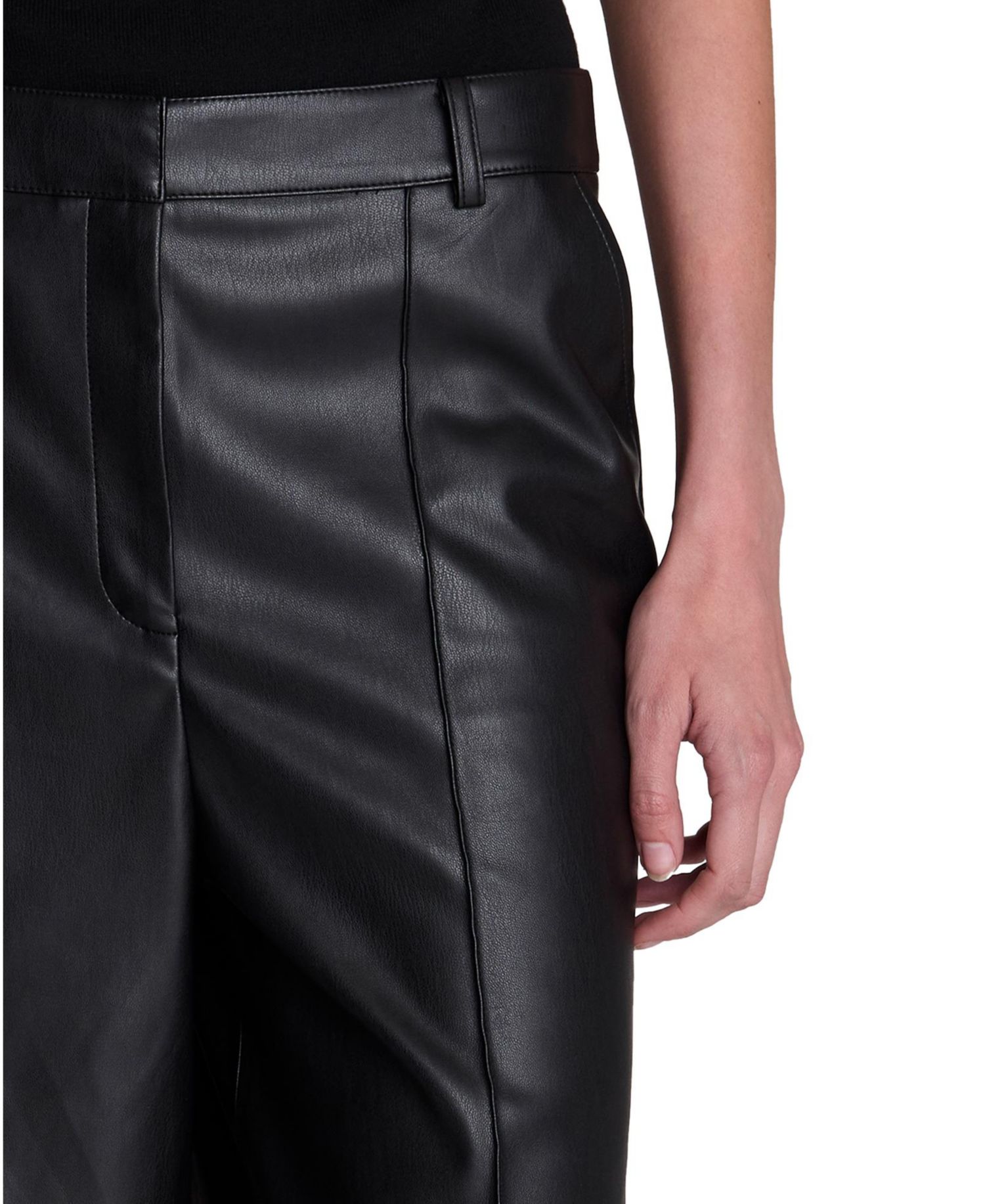 Women's High-Waisted Faux-Leather High Rise Pintuck Long Short