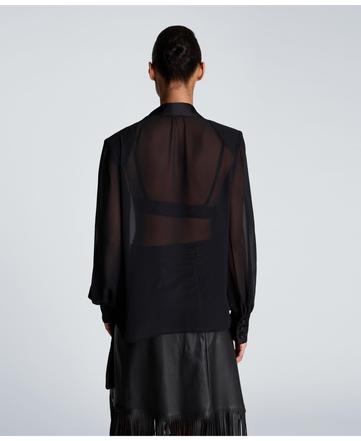 Женская блузка Kenneth Cole Tie-Neck Sheer Balloon-Sleeve, цвет: Чёрный — фото 5