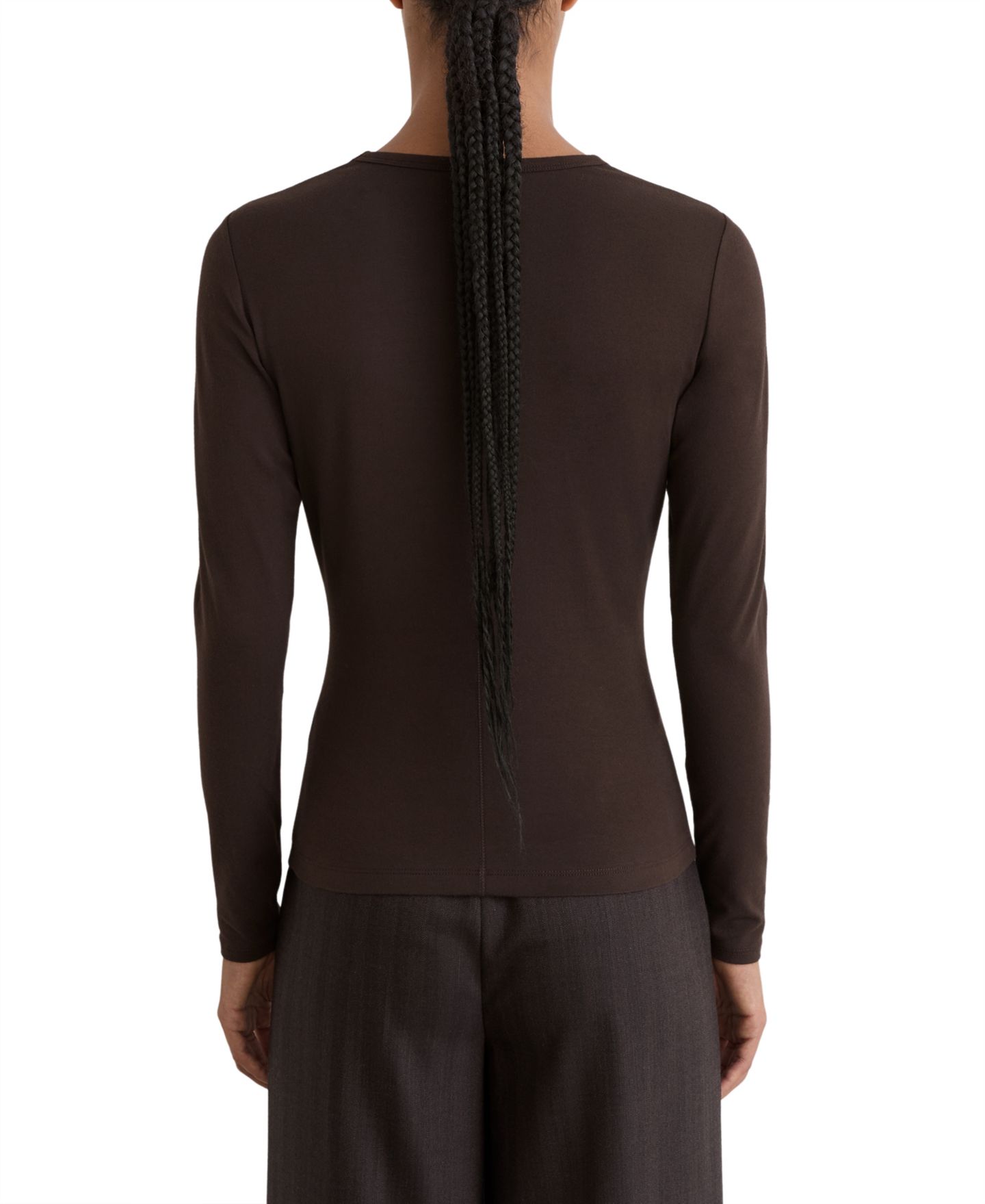 Женская футболка REISS Long-Sleeve Crew Neck Regular-Fit, цвет: Шоколадный — фото 3