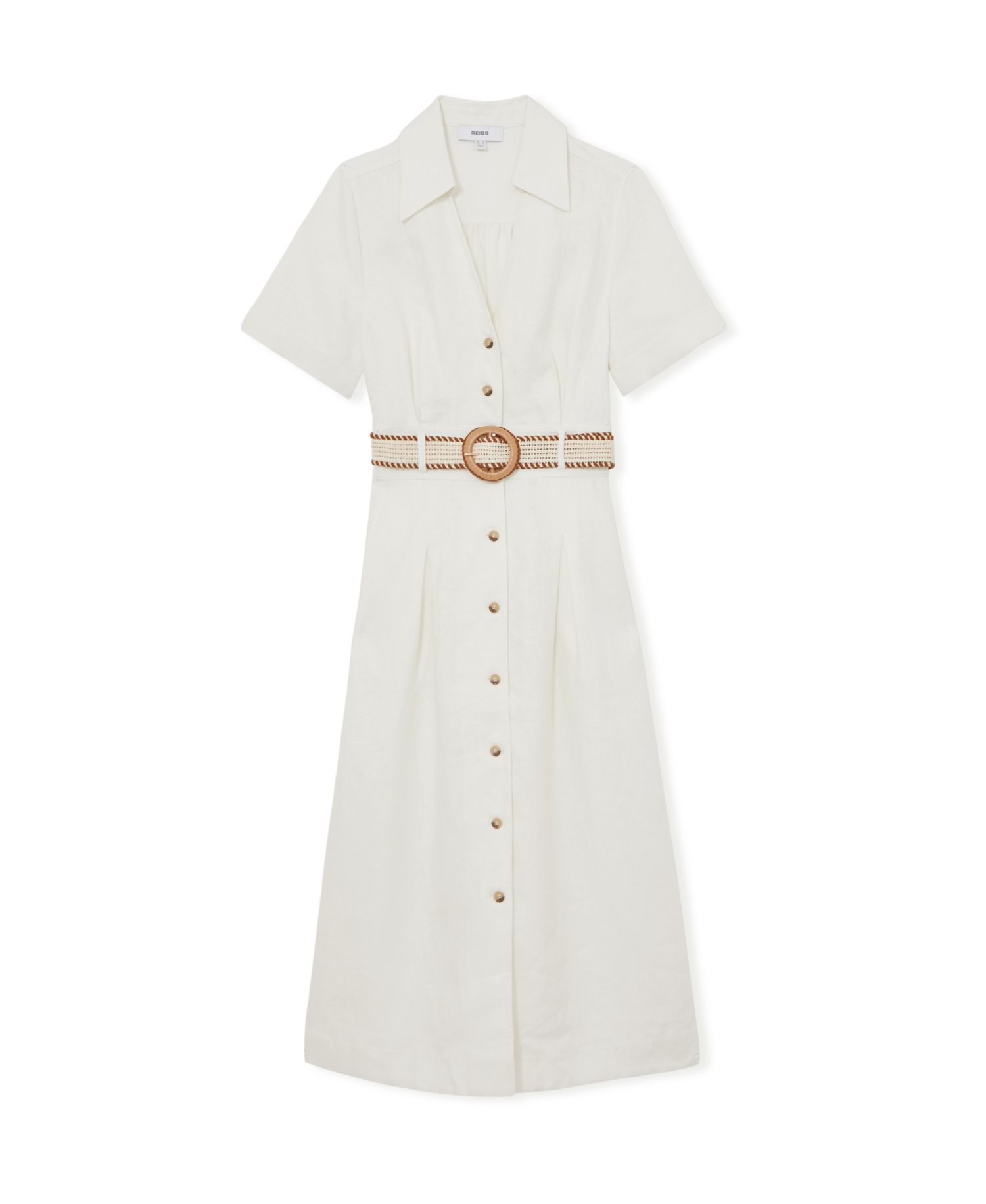 Women's Anita Belted V-Neck Short-Sleeve Linen Midi Dress