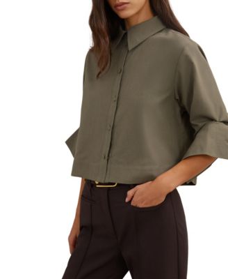 Women's Caylan Long-Sleeve Cropped Button-Up Shirt