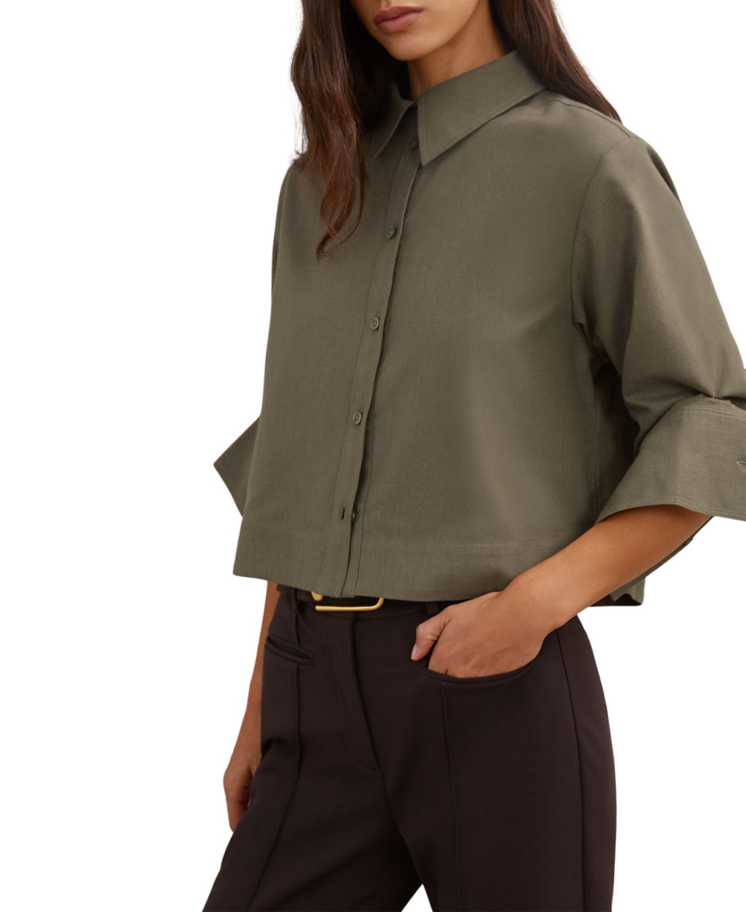 Women's Caylan Long-Sleeve Cropped Button-Up Shirt