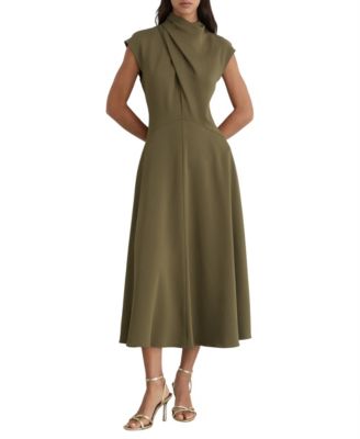 Women's High-Neck A-Line Sleeveless Midi Dress