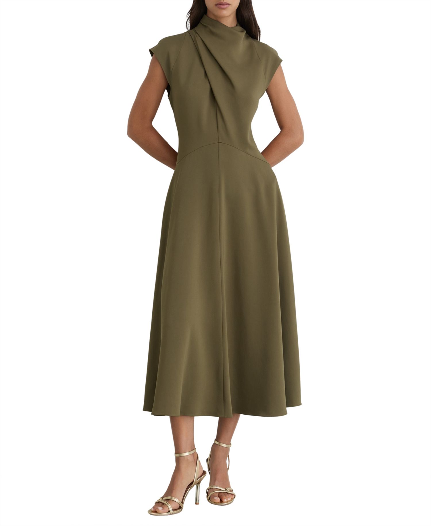 Women's High-Neck A-Line Sleeveless Midi Dress