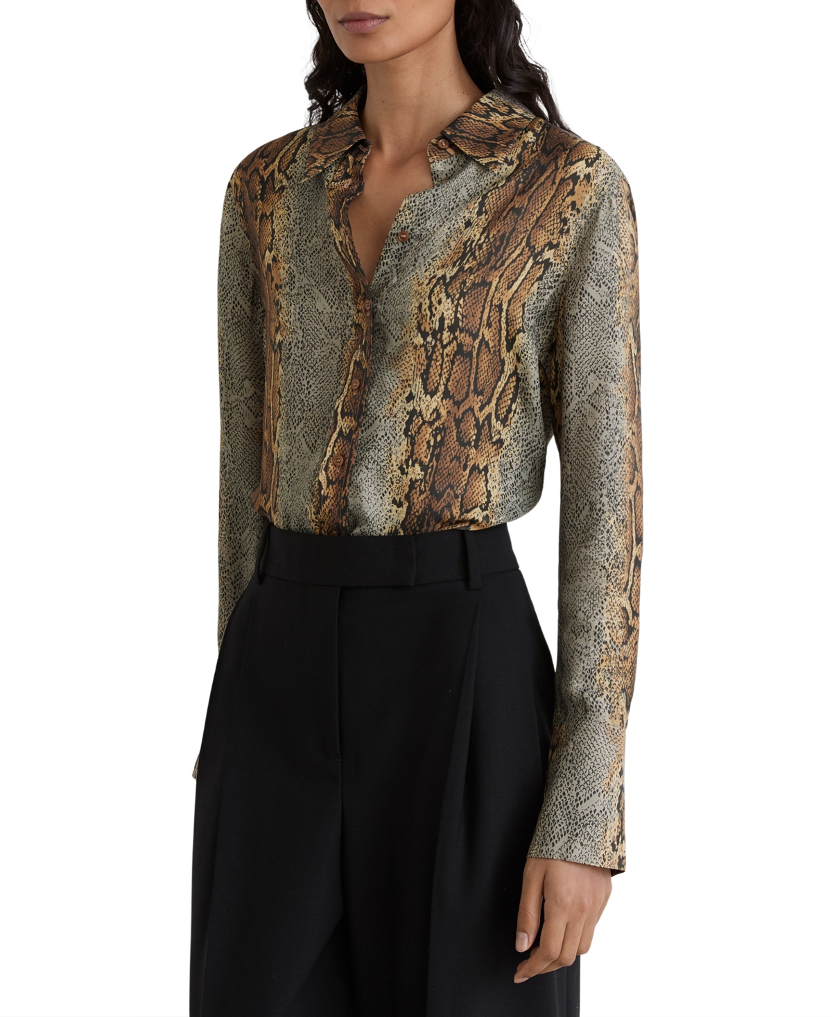 Reiss Women's Maya Snake-print Long-sleeve Shirt In Neutral Gray