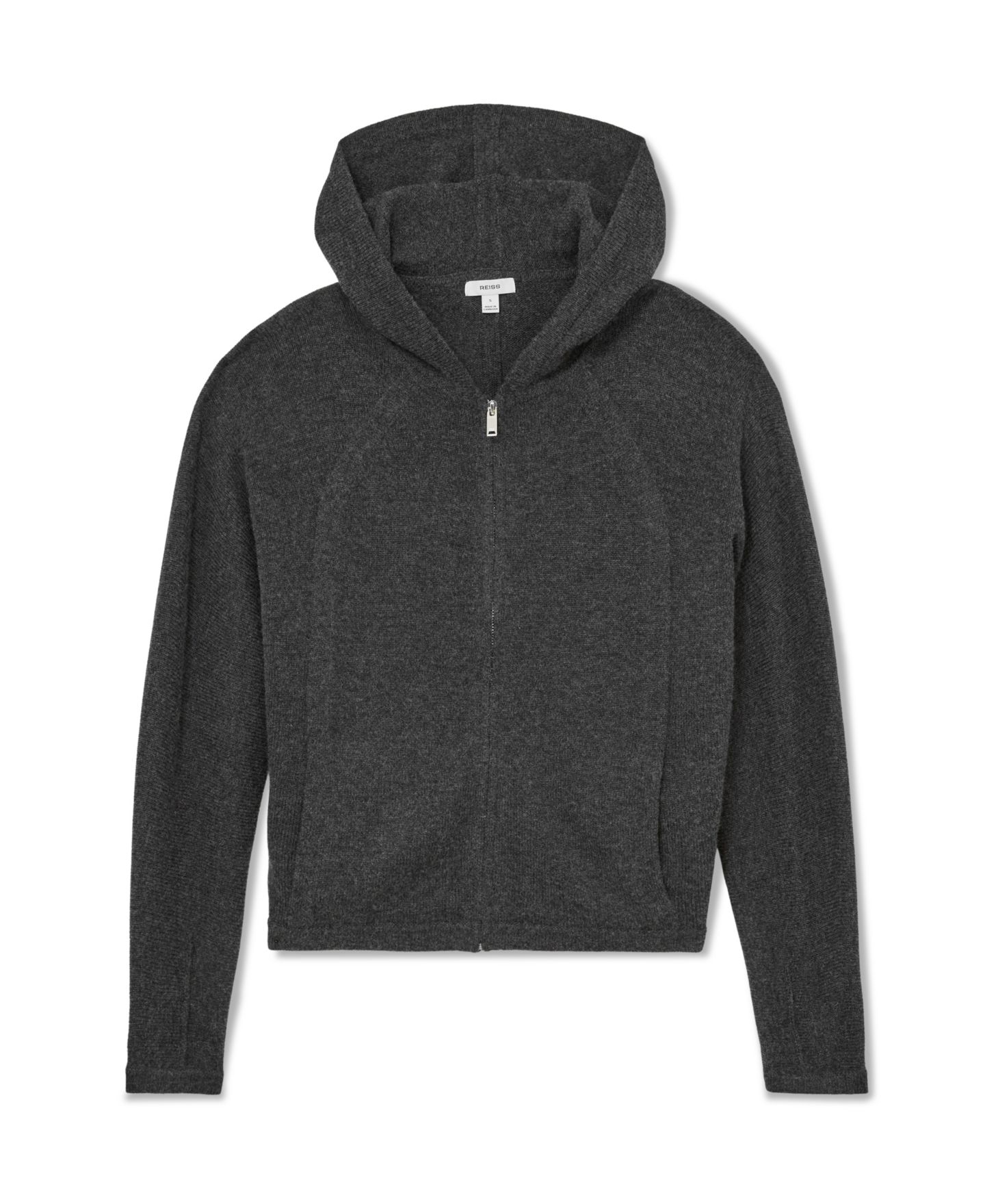 Женское худи на молнии Reiss Evie из шерстяной смеси, цвет: Угольный серый — фото 4