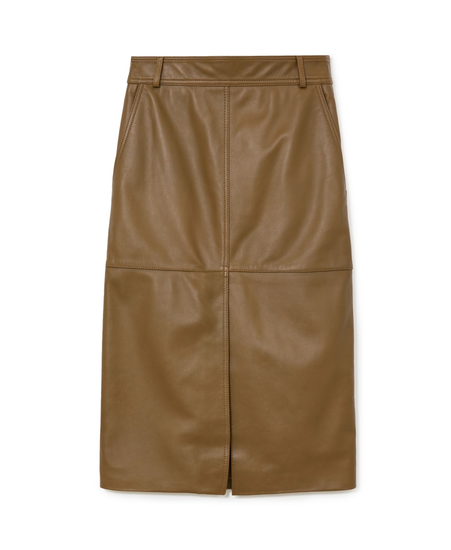 Женская юбка REISS Milly High-Waisted Leather Midi Pencil, цвет: Хаки — фото 5