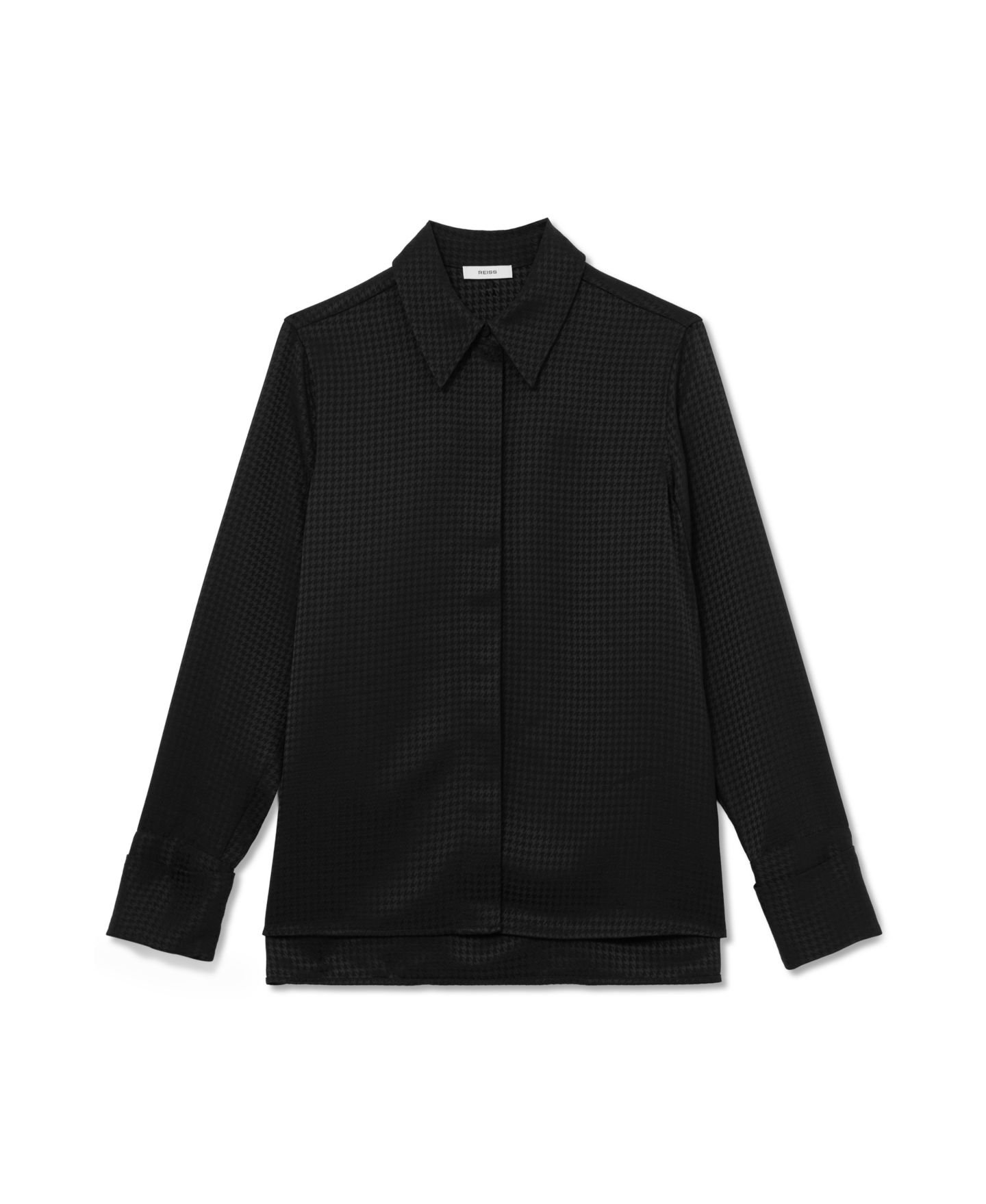 Женская рубашка REISS Houndstooth Long-Sleeve Button-Up, цвет: Чёрный — фото 4