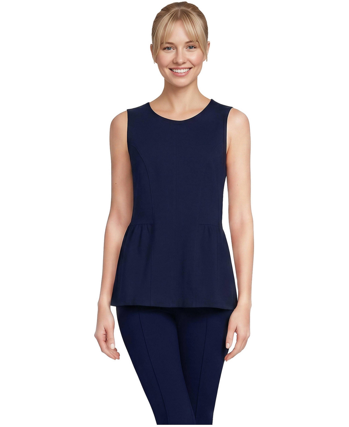 Lands' End Women's Sleeveless Starfish Crew Neck Peplum Top - Radiant navy