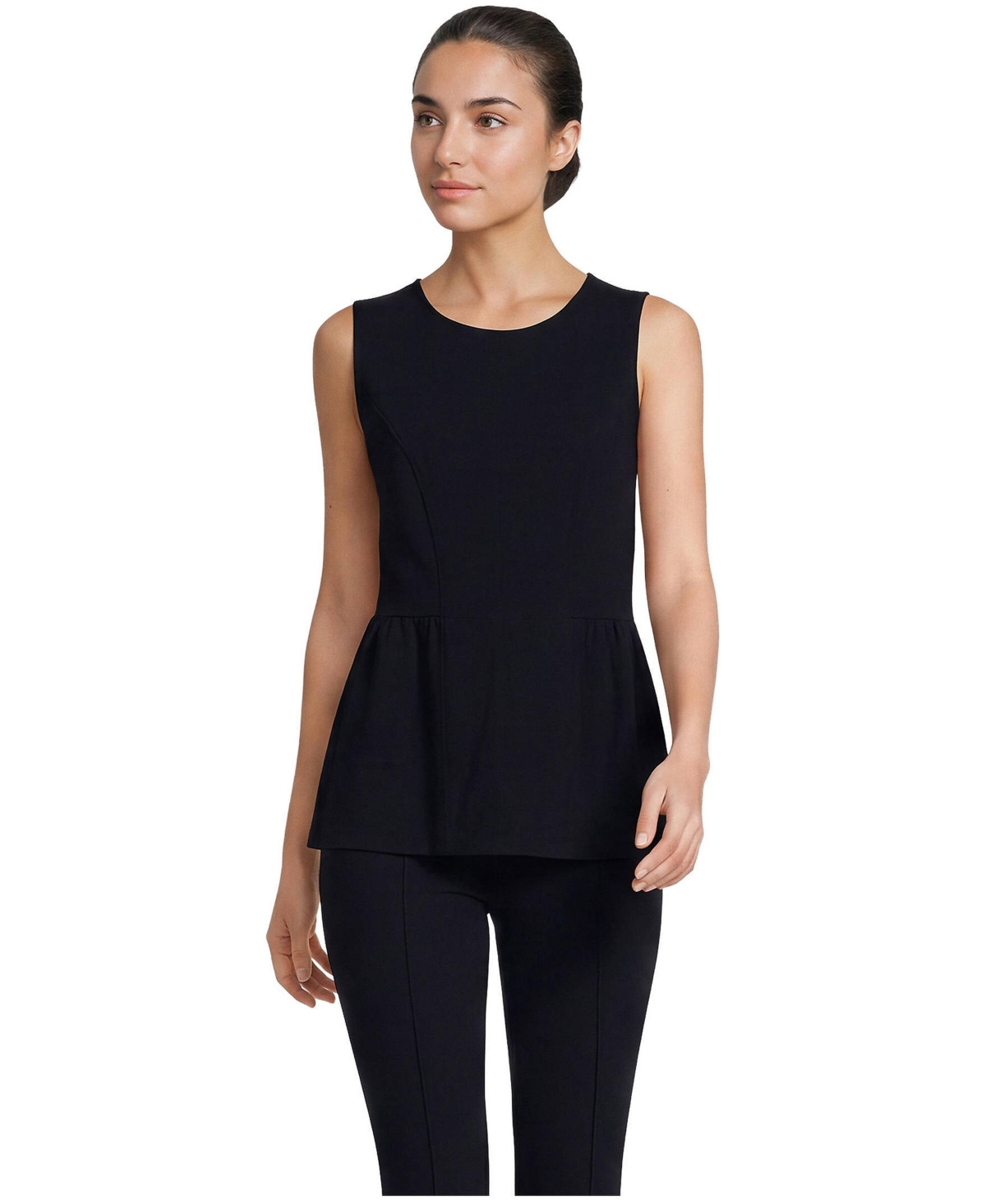 Lands' End Women's Sleeveless Starfish Crew Neck Peplum Top - Black