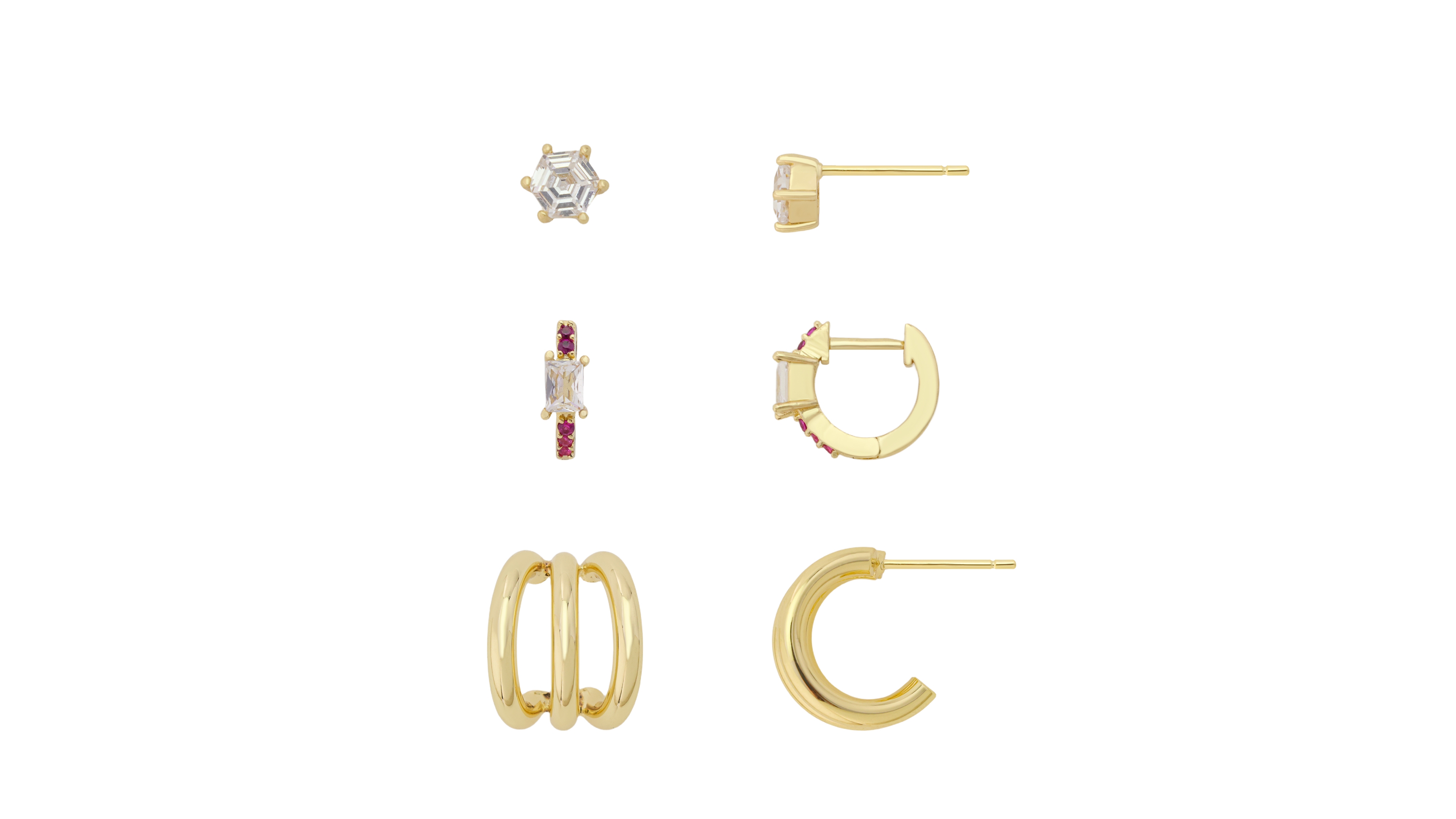 Unwritten Cubic Zirconia Gold-Tone Trio Stud and Hoop Earrings, 3-Piece Set