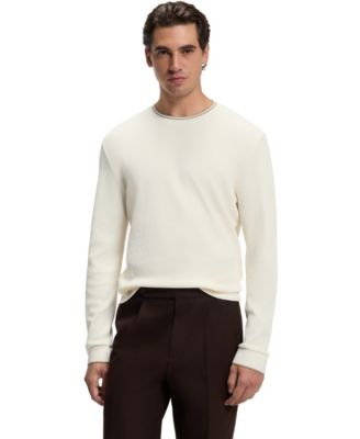 BOSS by Men's Waffle-Structured Cotton-Blend Crewneck Long-Sleeve T-Shirt