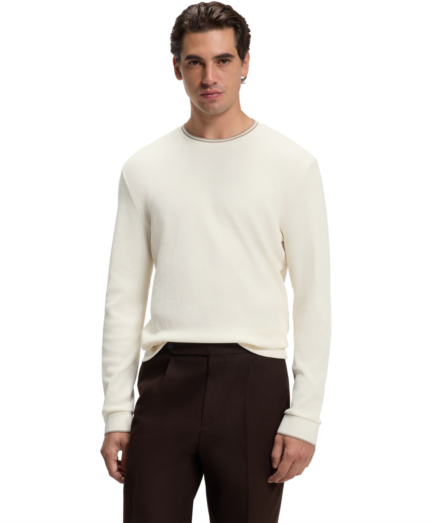 Men's Waffle-Structured Cotton-Blend Crewneck Long-Sleeve T-Shirt