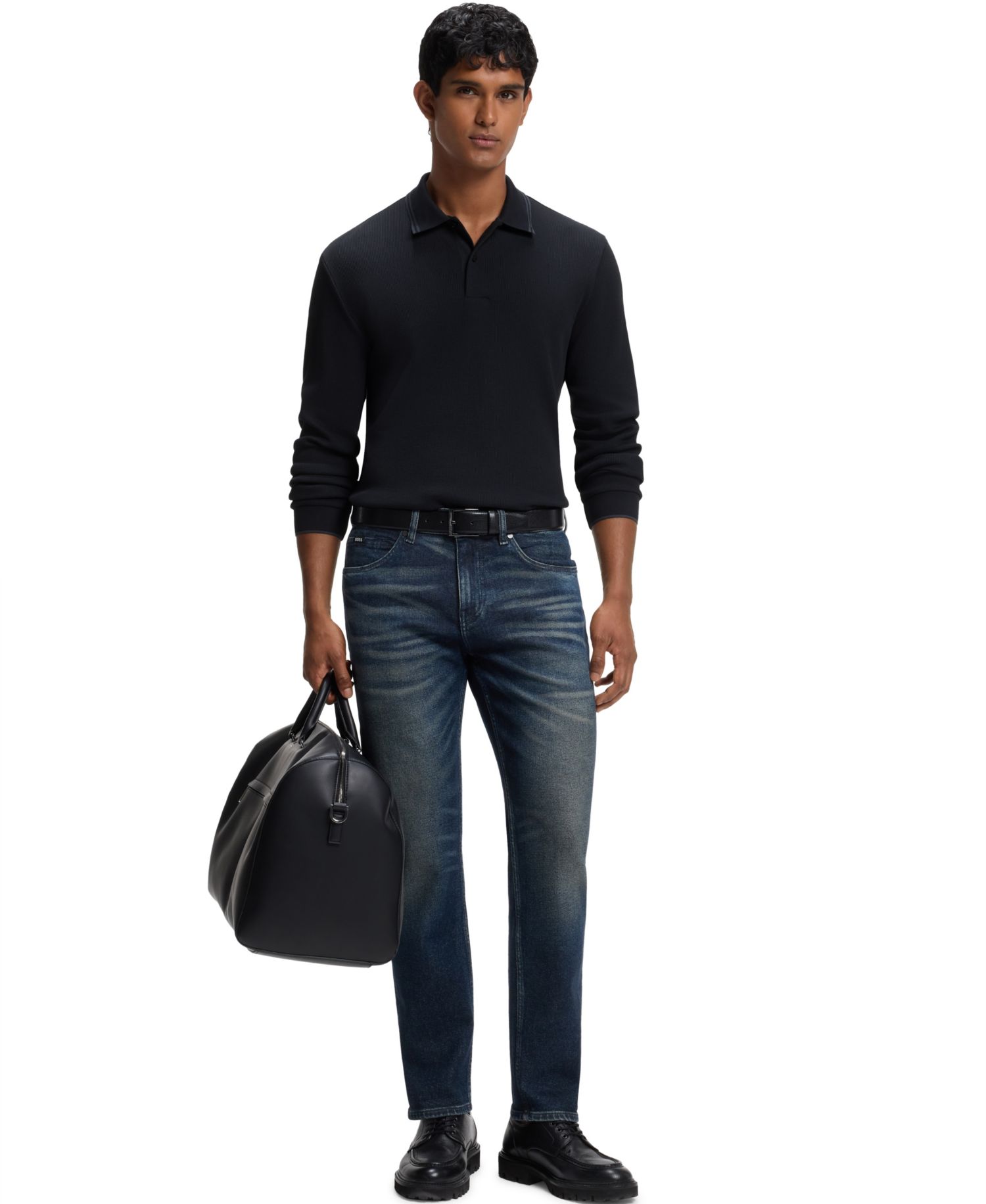 Men's H-Pittman 10 Stretch Long-Sleeve Waffle-Knit Polo Shirt