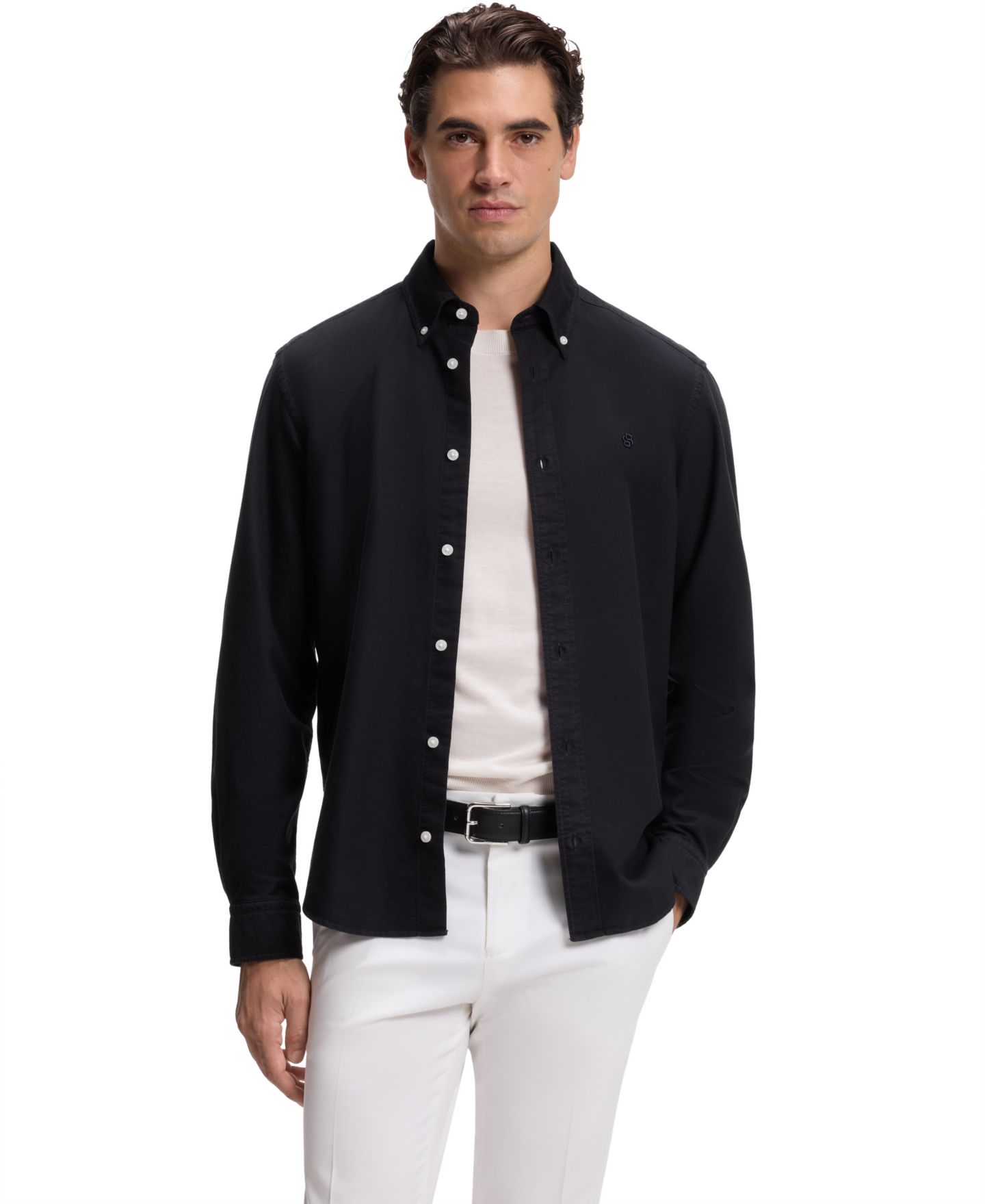 Мужская рубашка Hugo Boss H-LIAM Oxford Regular-Fit Button-Down Dress Shirt, цвет: Тёмный синий — фото 1