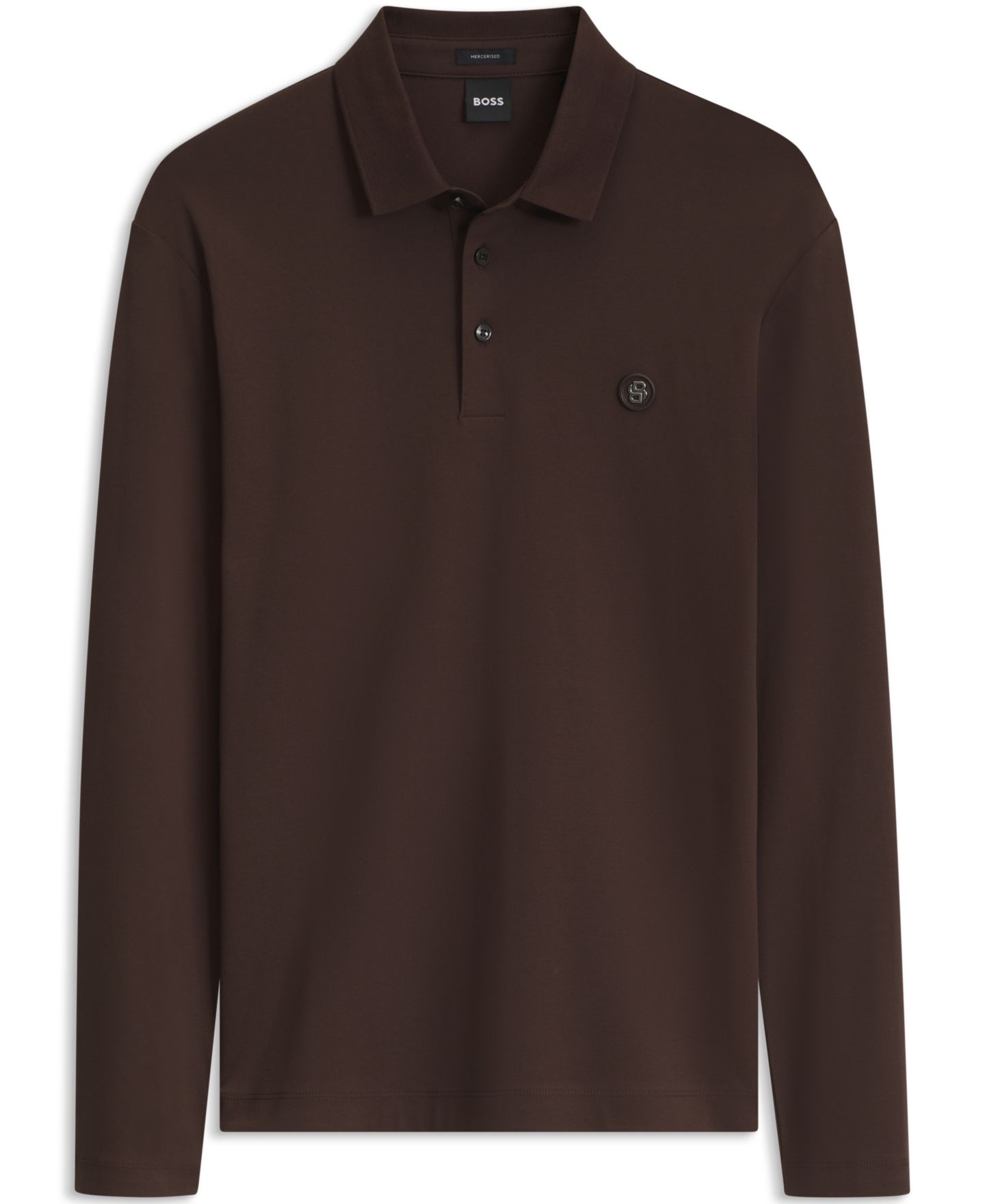 Мужское поло Hugo Boss Long-Sleeve Double B Monogram Polo Shirt, цвет: Тёмный коричневый — фото 3