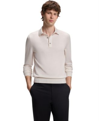 BOSS by Men's H-Lancione Merino-Wool Regular-Fit Polo Sweater