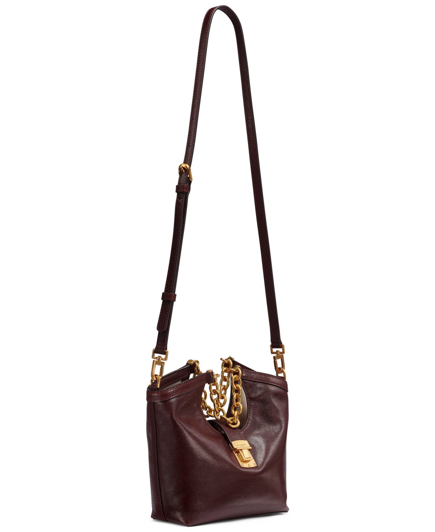 Женская сумка Donna Karan New York Leno Leather Adjustable Strap Small Tote, цвет: Чёрный вишнёвый — фото 11