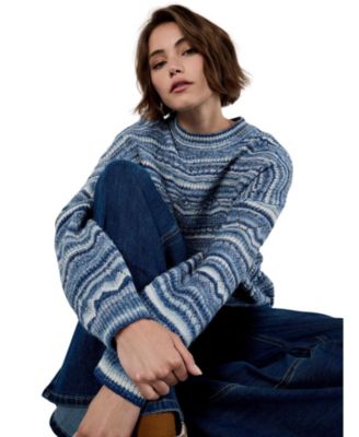 Women's Pointelle Space Dye Knit Long-Sleeve Crewneck Sweater