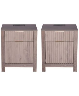 End Table Set of 2 with Charging Station, Storage Cabinet and Drawers for Bedroom