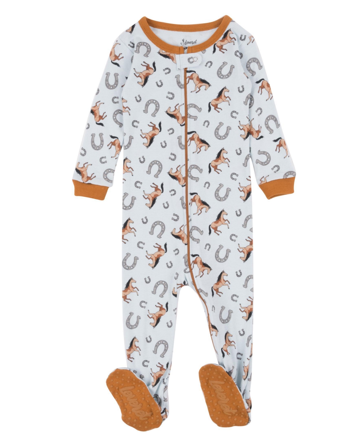 Leveret Baby Boys 0M -24M One-Piece Printed Cotton Long Sleeve Footed Pajamas - Horse light blue