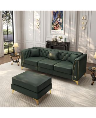81.5" Modular Chesterfield Faux Leather Sofa with Metal Trim