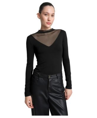 Women's Saige Mock Neck Sheer-Mesh High-Stretch Long-Sleeve Top