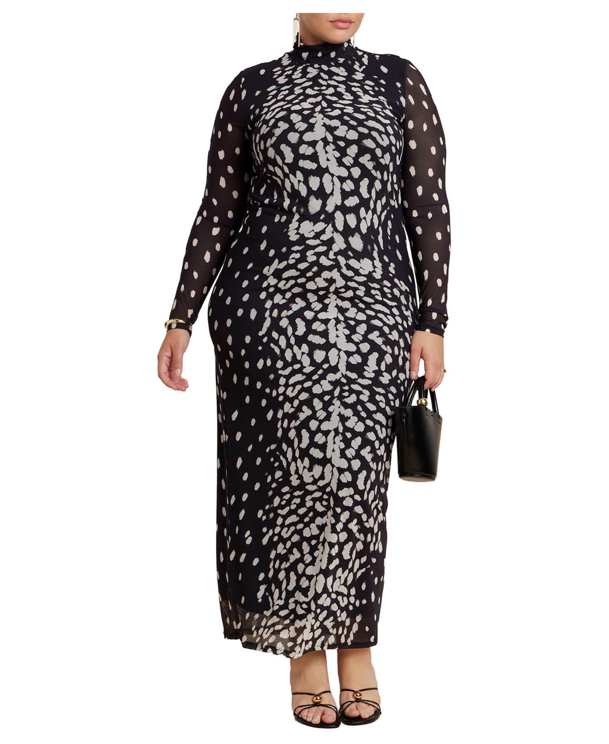 Eloquii Plus Animal-Print Mock-Neck Maxi Dress