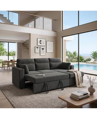 82.5" Convertible L-Shaped Pull-Out Sectional Sofa Bed with Storage Chaise