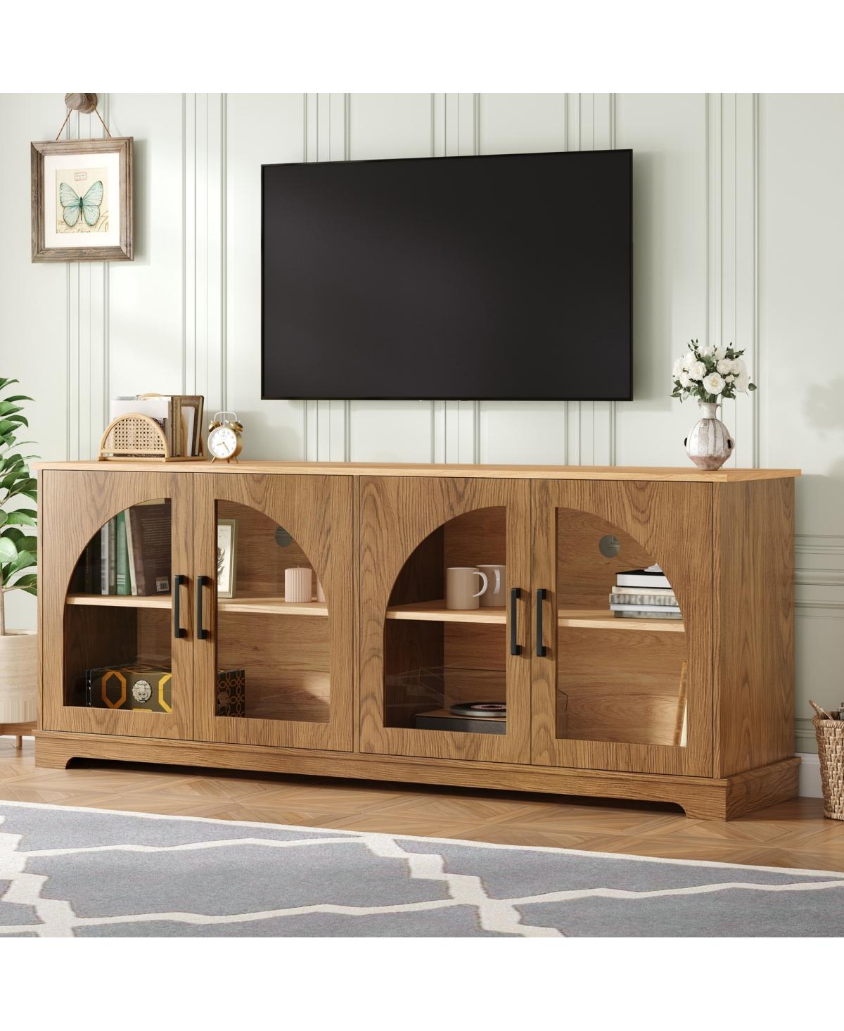 Streamdale Furniture Farmhouse Tv Stand with Semi-Arched Glass Doors for 70" TVs - Brown