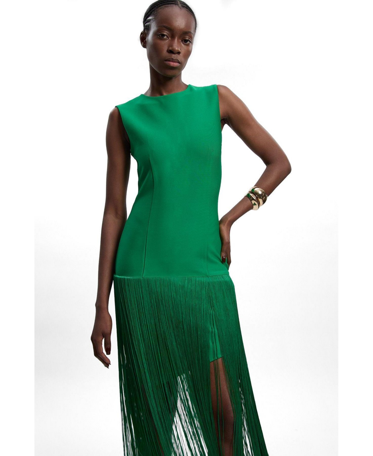 Karen Millen Women's Form Fit Bandage Tassel Hem Mini Dress