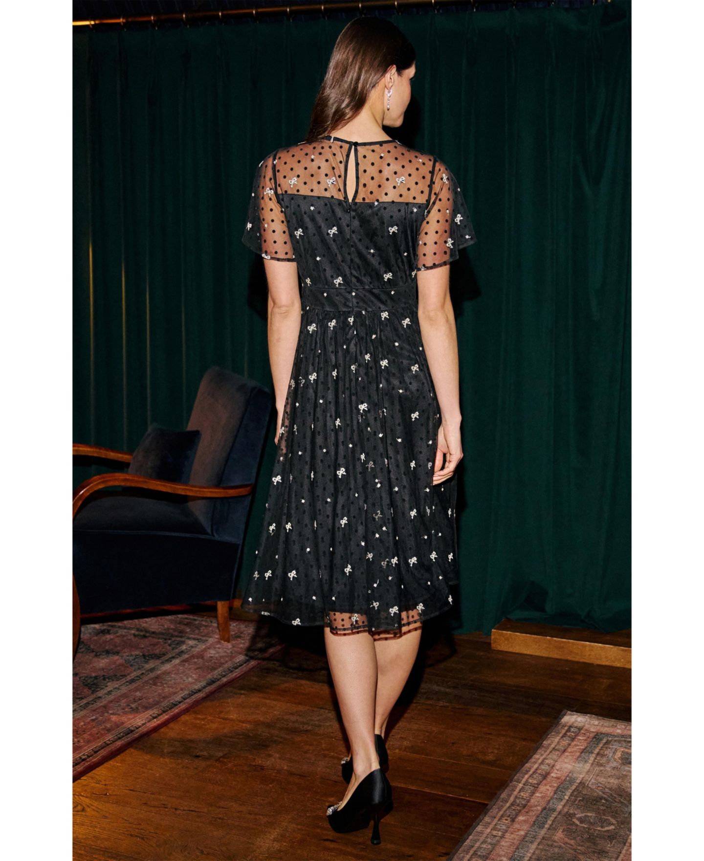 Женское платье Yumi Embroidered Bow Mesh Prom, цвет: Чёрный — фото 4