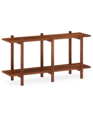 2-Tier Low Bookcase with Solid Rubberwood Legs