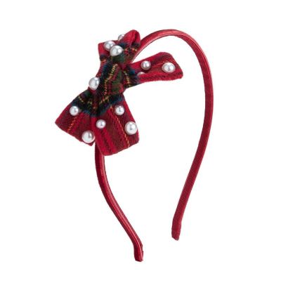 Little and Big Girls Christmas Tartan Pearl Bow Headband