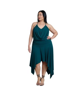 Plus Size Cowl Neck Asymmetrical Hem Midi Dress