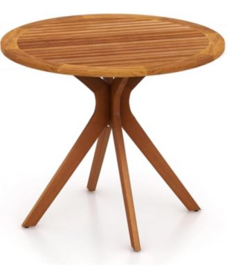 Bistro Table, Indoor Outdoor Coffee Table Solid Structure, Slatted Tabletop, Stable Legs, 35.5IN Wood Dining Table