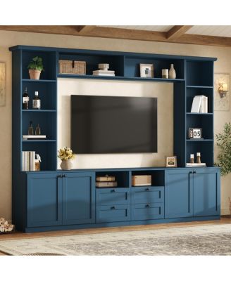 Farmhouse 70" Entertainment Center Wall Unit with Bridge and 4 Drawers