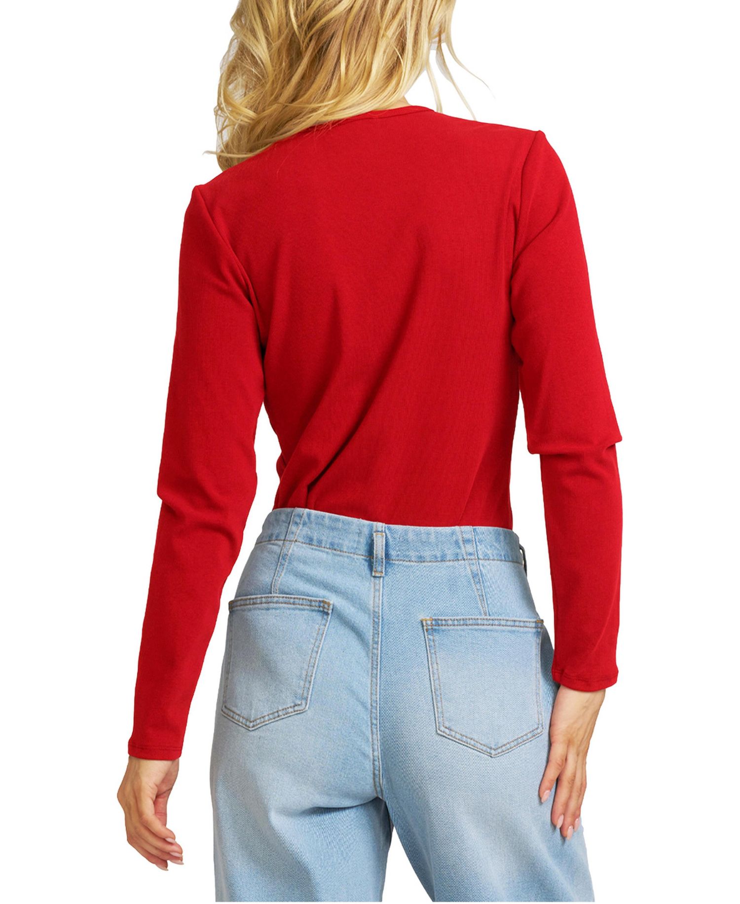 Women's Embroidered Ribbed-Knit Long-Sleeve T-Shirt