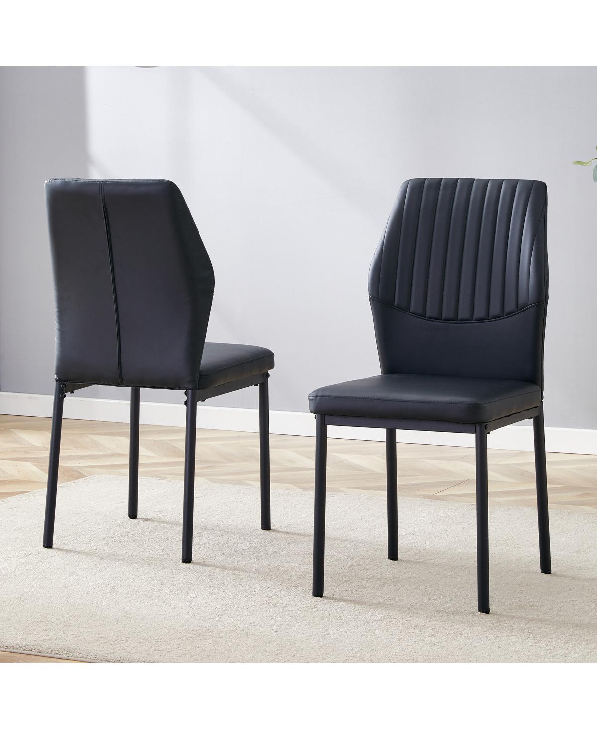 Streamdale Furniture Luxury Pu Dining Chairs with Black Legs, Set of 2