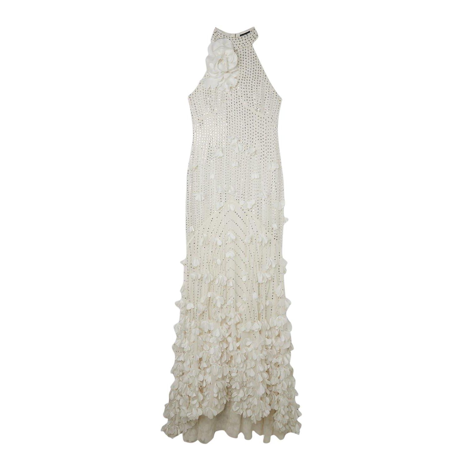 Women's Crystal Rosette Halter-Neck Maxi Dress