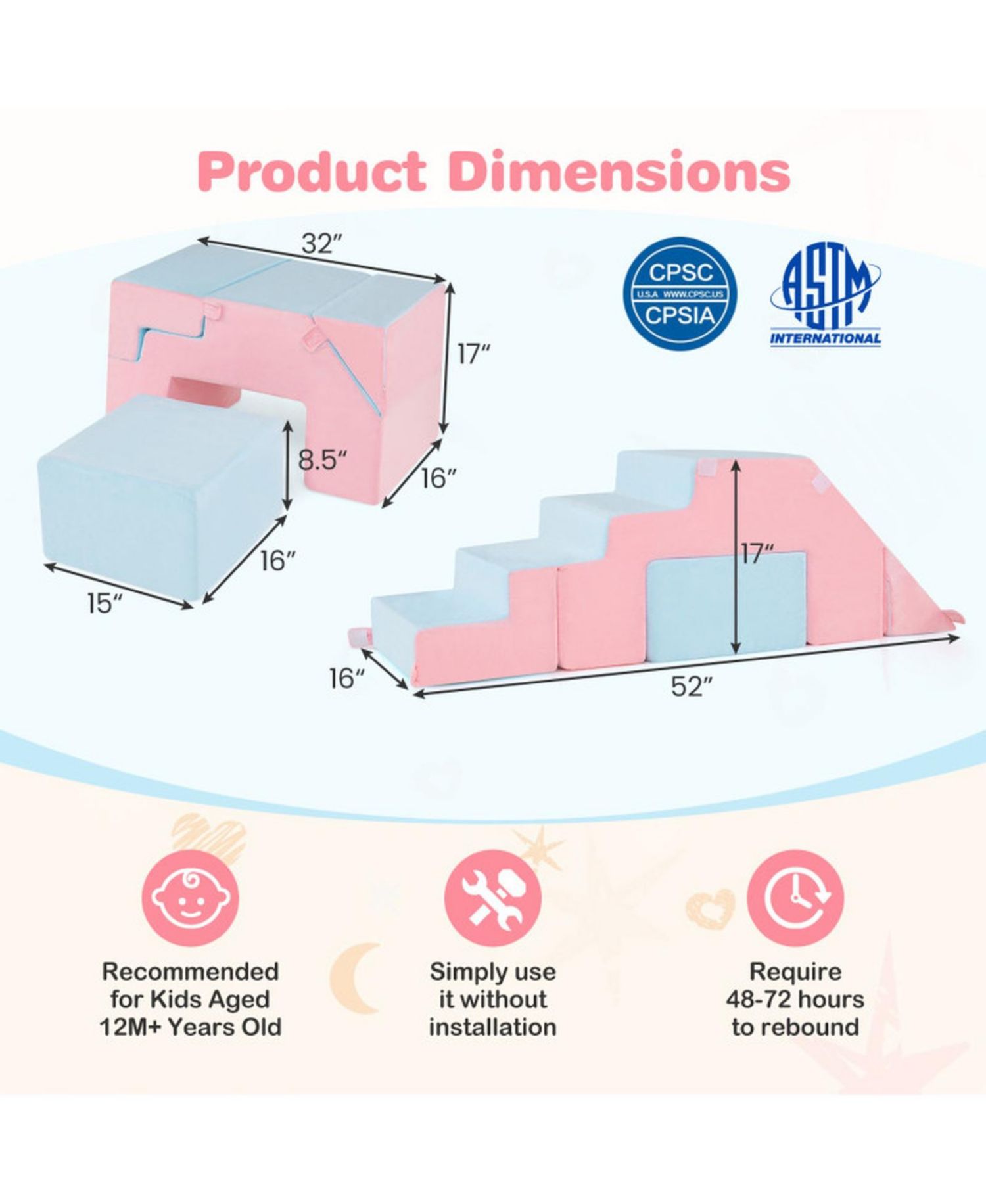 4-in-1 Foam Climbing Blocks Slide Soft Play Set