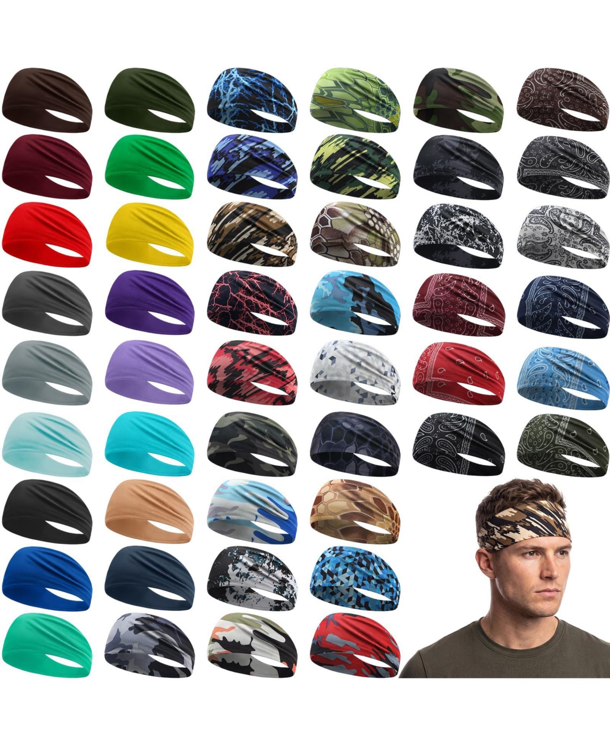 Sportneer 48 Pack Mens Sports Headbands Moisture Wicking Non Slip Quick Dry