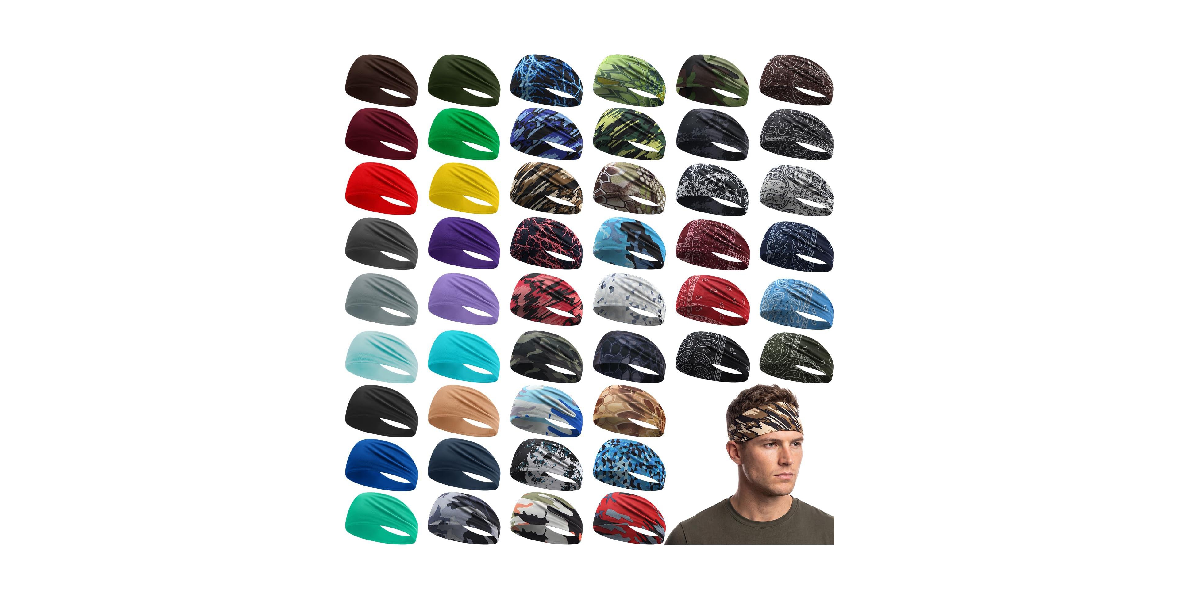 Sportneer 48 Pack Mens Sports Headbands Moisture Wicking Non Slip Quick Dry