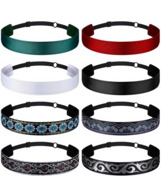 Women's Non-Slip Adjustable Boho-Style Headbands, 8-Piece Set