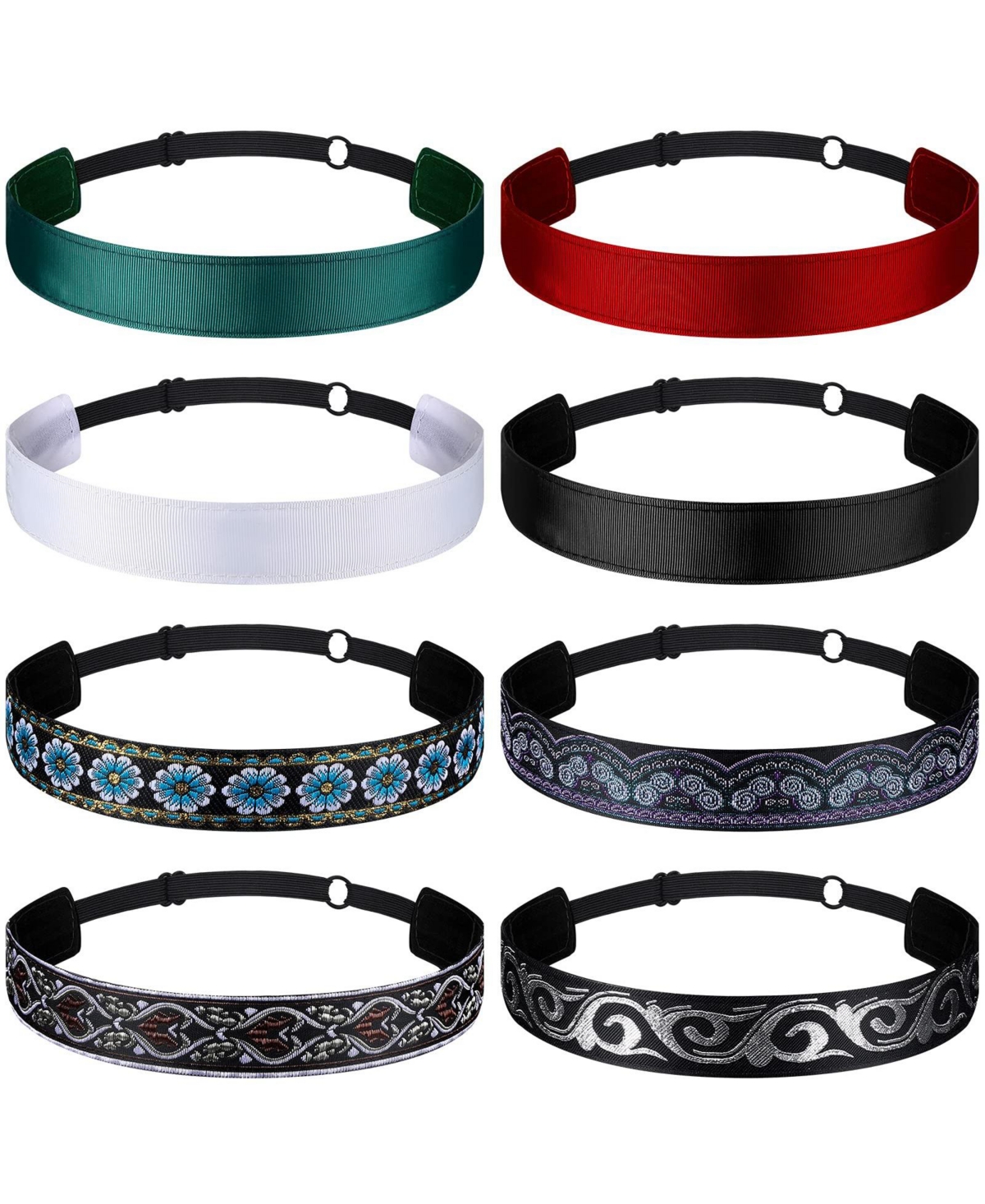 peneyon Women's Non-Slip Adjustable Boho-Style Headbands, 8-Piece Set