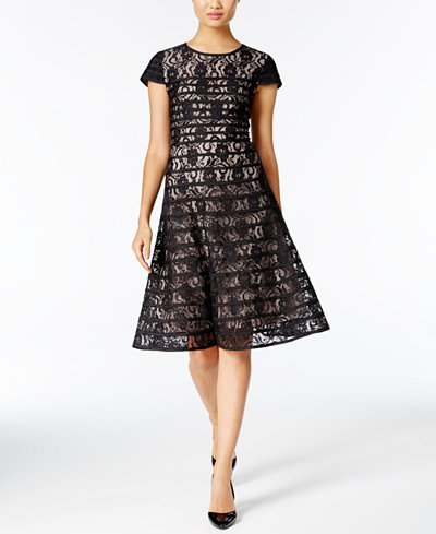 Alfani Striped Lace Fit & Flare Dress, Only at Macy's