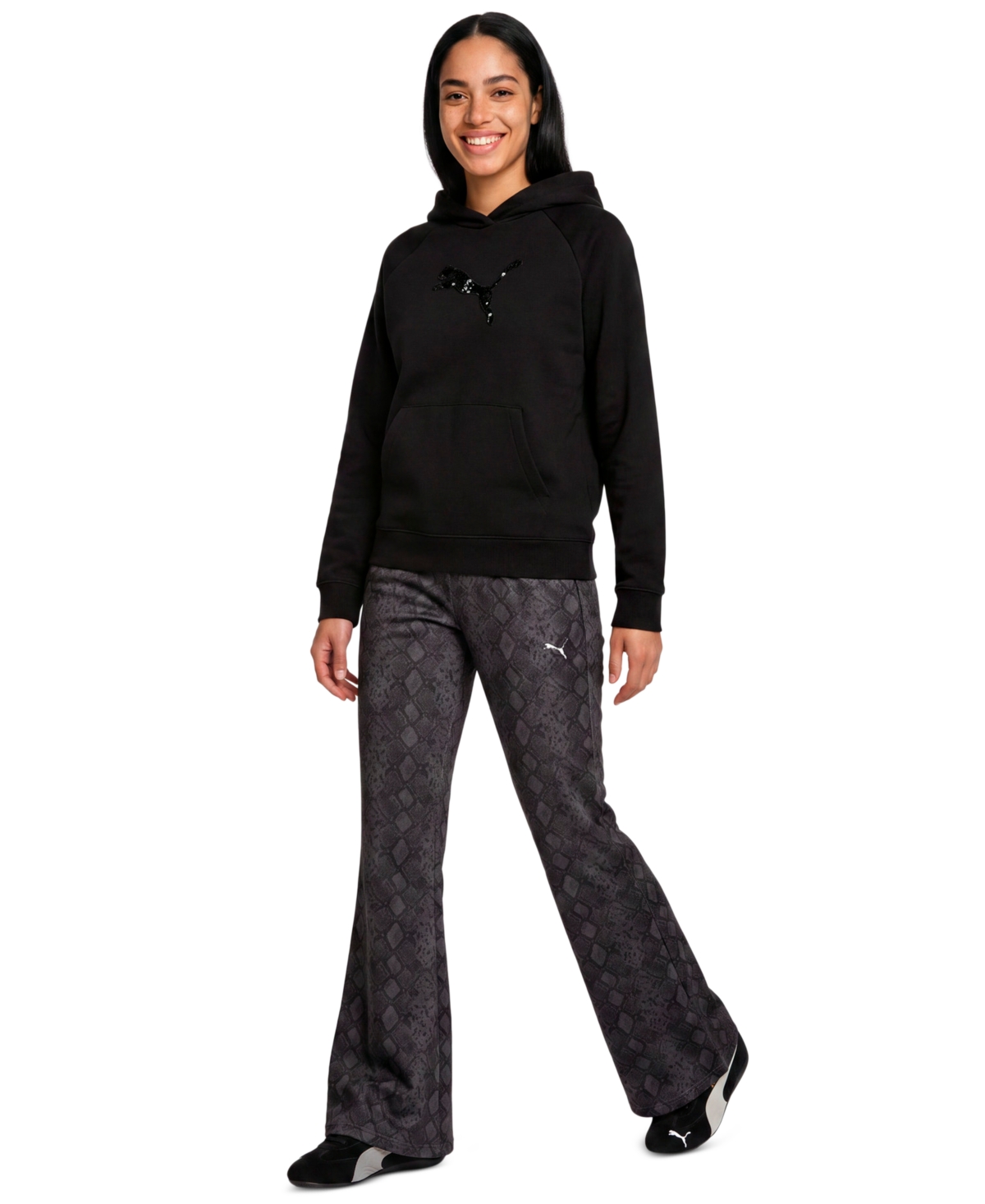 Puma Women's Snake Pack Flared Snake-Print Pull-On Leggings - Puma Black